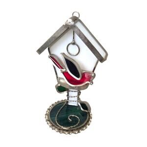 3d Stained Glass Suncatcher Bird House Red Bird Cardinal White